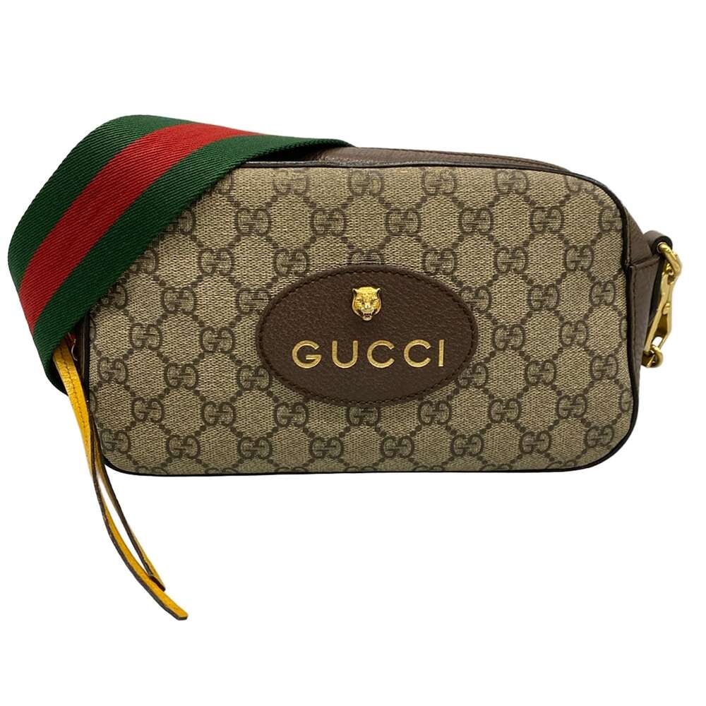 Gucci Neo Vintage GG Supreme Shoulder Bag 572793 Beige Dark Brown PVC Leather